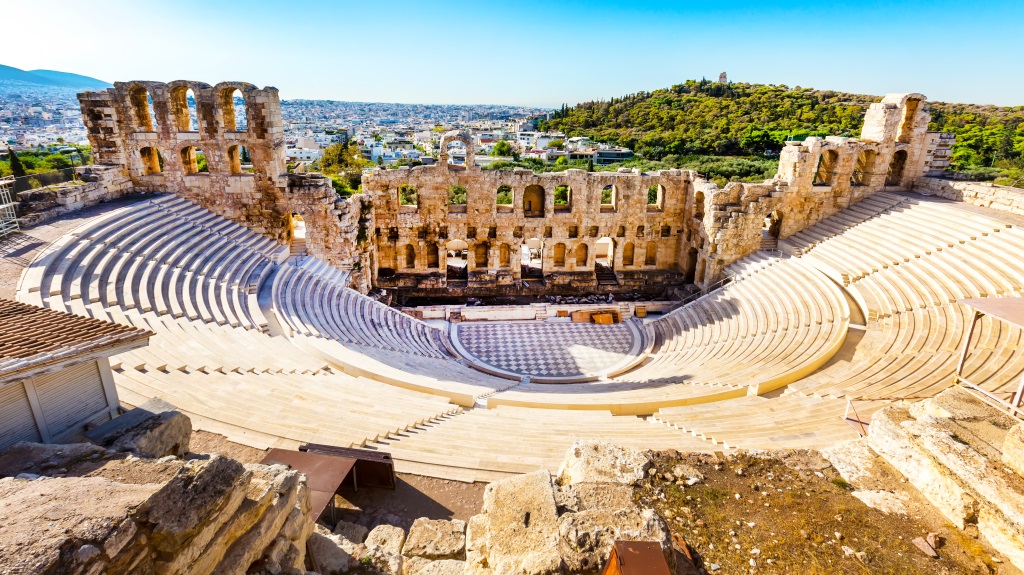 Ancient Amphitheater of Acropolis of Athens, landmark of Greece