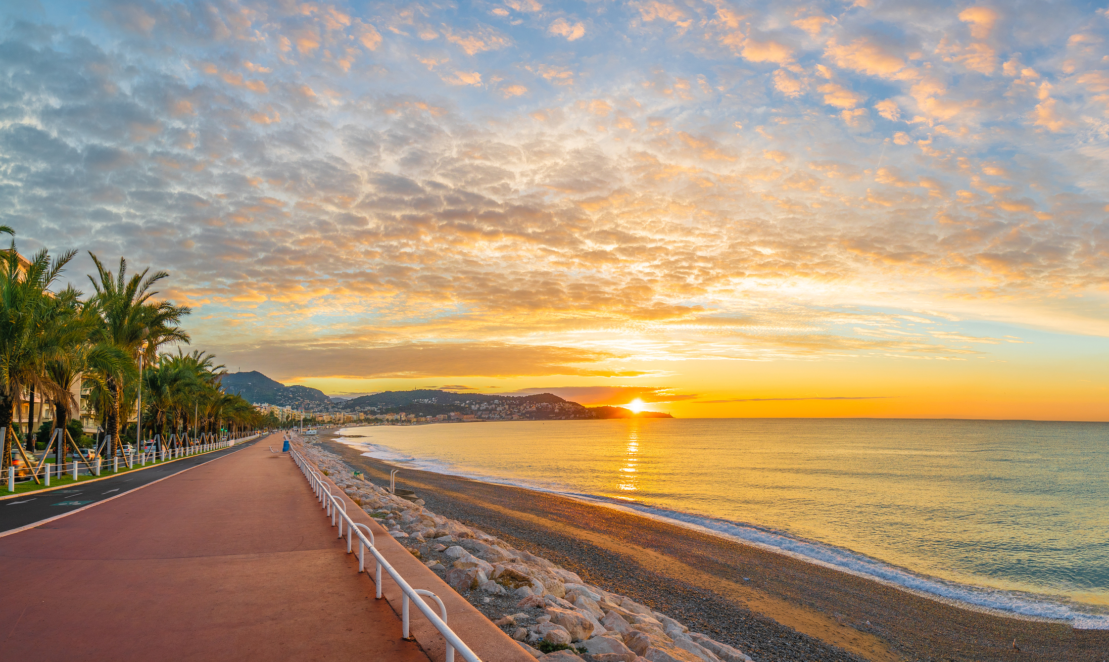 Landscape with colorful sunrise in Nice