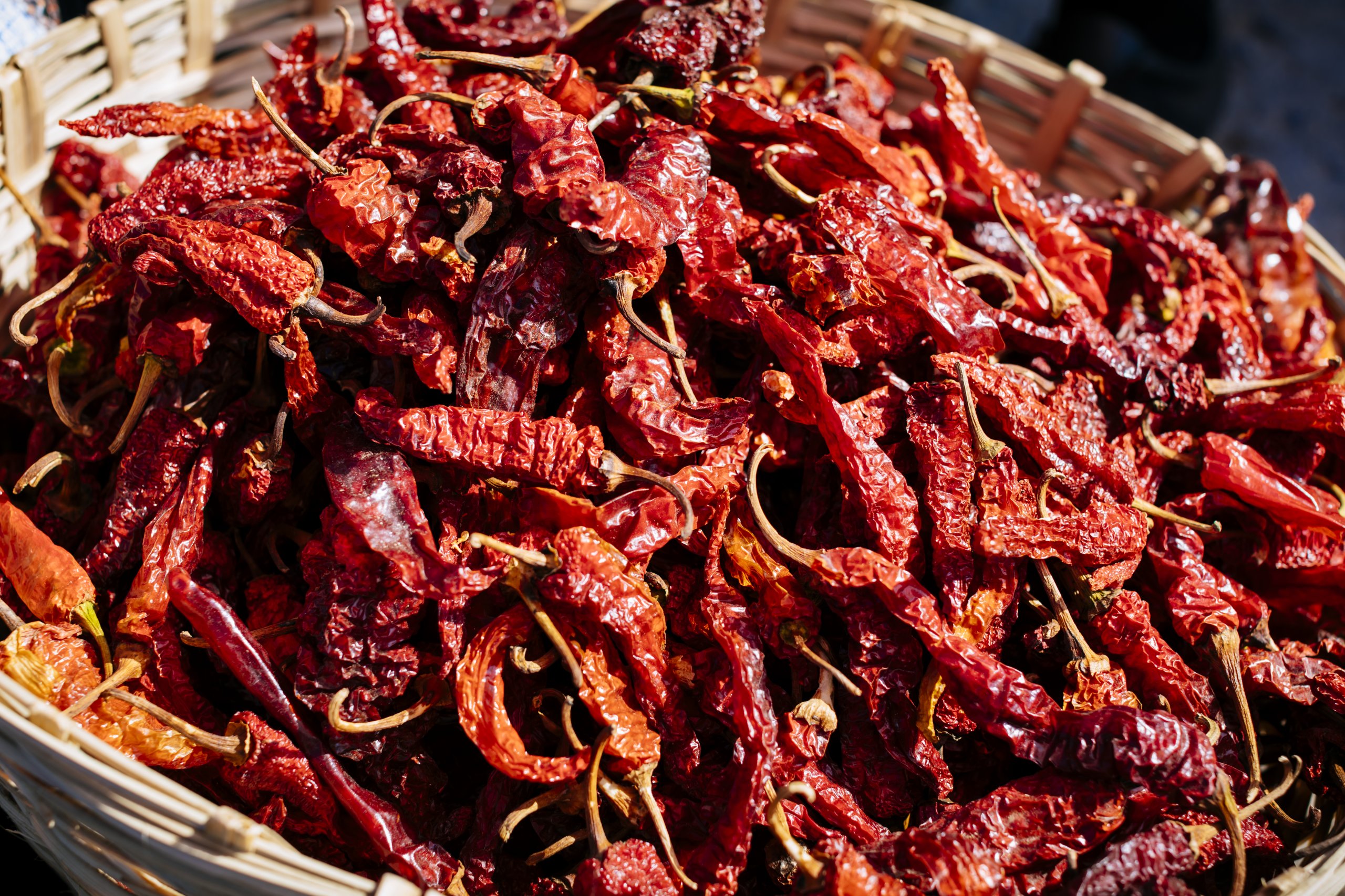 Dried chili peppers for sale at Paro”u2019s weekend market
