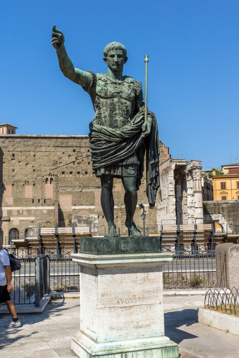 Amazing view of Augustus Forum and statue in city of Rome, Italy ...