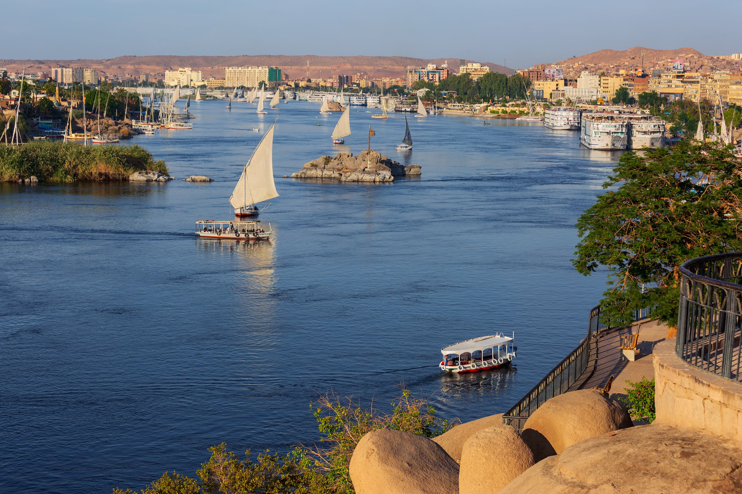 felucca boats on Nile river in Aswan