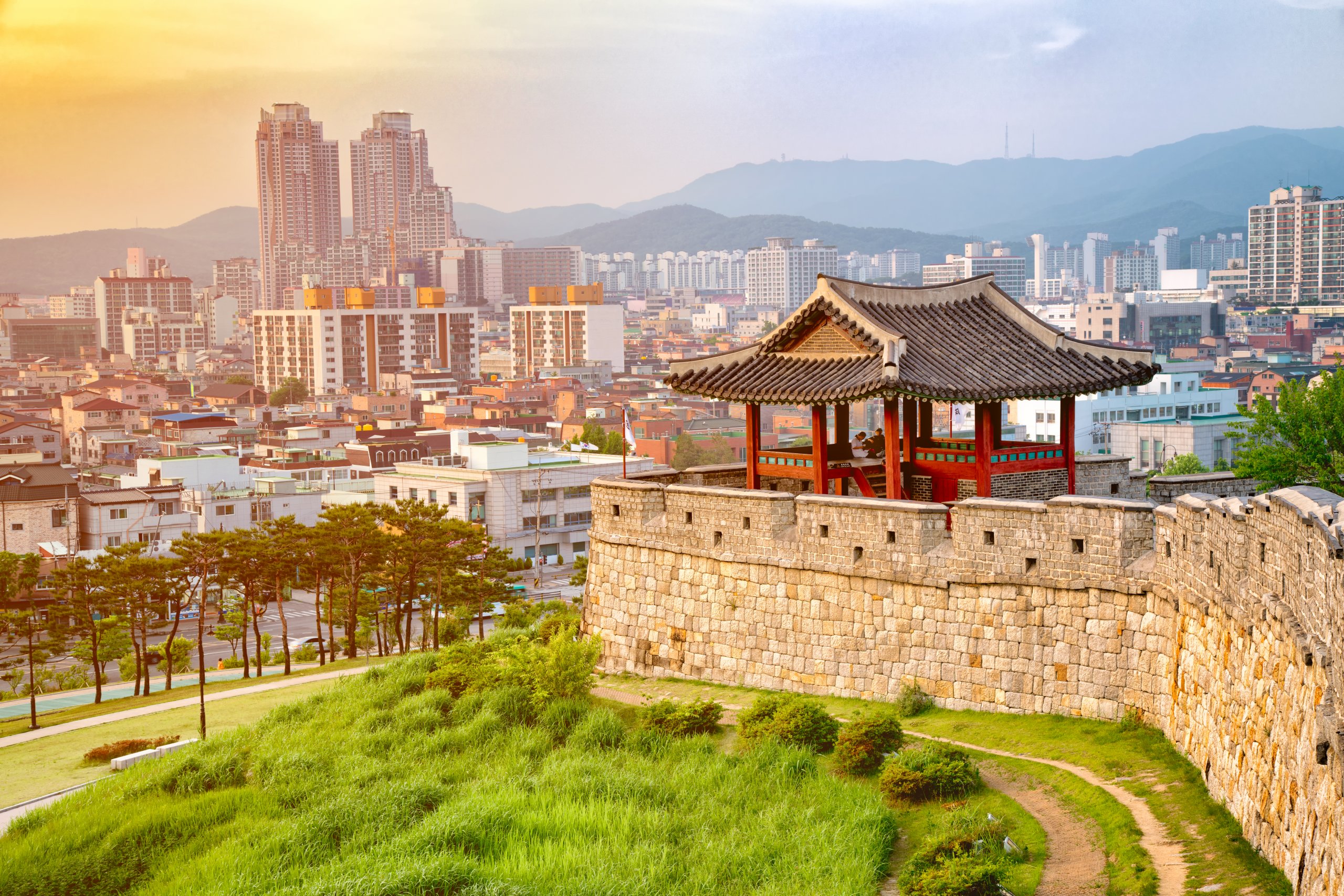 Sunset of Hwaseong  fortress is a Joseon Dynasty that surrounds the centre of Suwon City,South Korea.