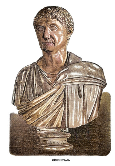 Old engraved illustration of  Diocletian (Gaius Aurelius Valerius Diocletianus 22 December c. 244 – 3 December 311) Roman emperor from 284 to 305