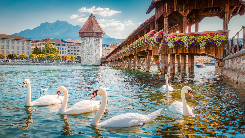 Historic town of Lucerne with famous Chapel Bridge, Switzerland