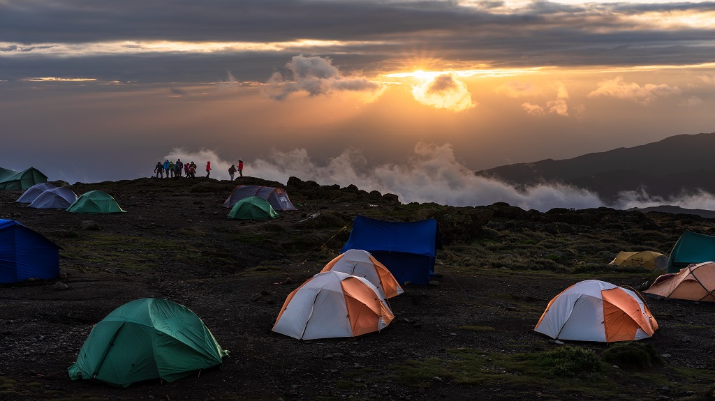 Sunset on a camp on the way to the Kilimanjaro summit